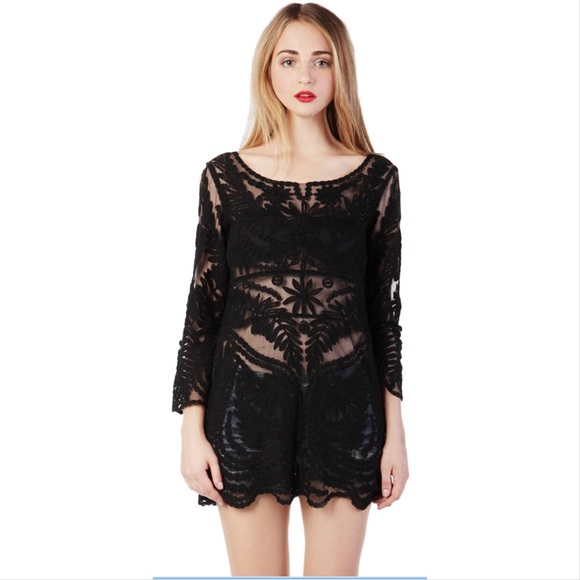 Express Dresses & Skirts - Express sheer embroidered crochet mesh dress
